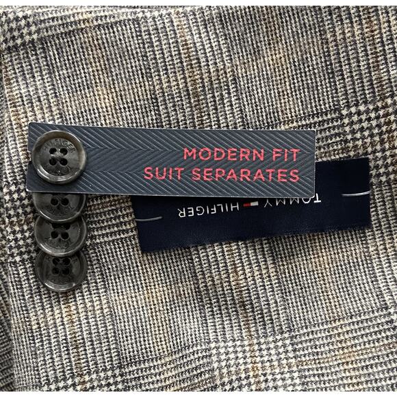 Tommy Hilfiger Men's 36 Regular Suit Jacket Modern Fit Wool Grey Camel Plaid NEW - Picture 7 of 9